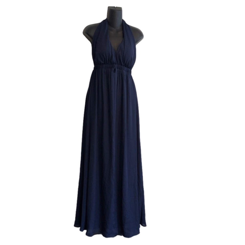 Show me your Mumu navy chiffon maxi dress size small open back halter